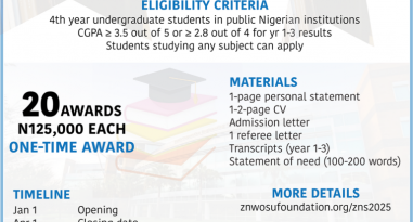 2025 Zeribe Nwosu Foundation Scholarship (upto N100,000)